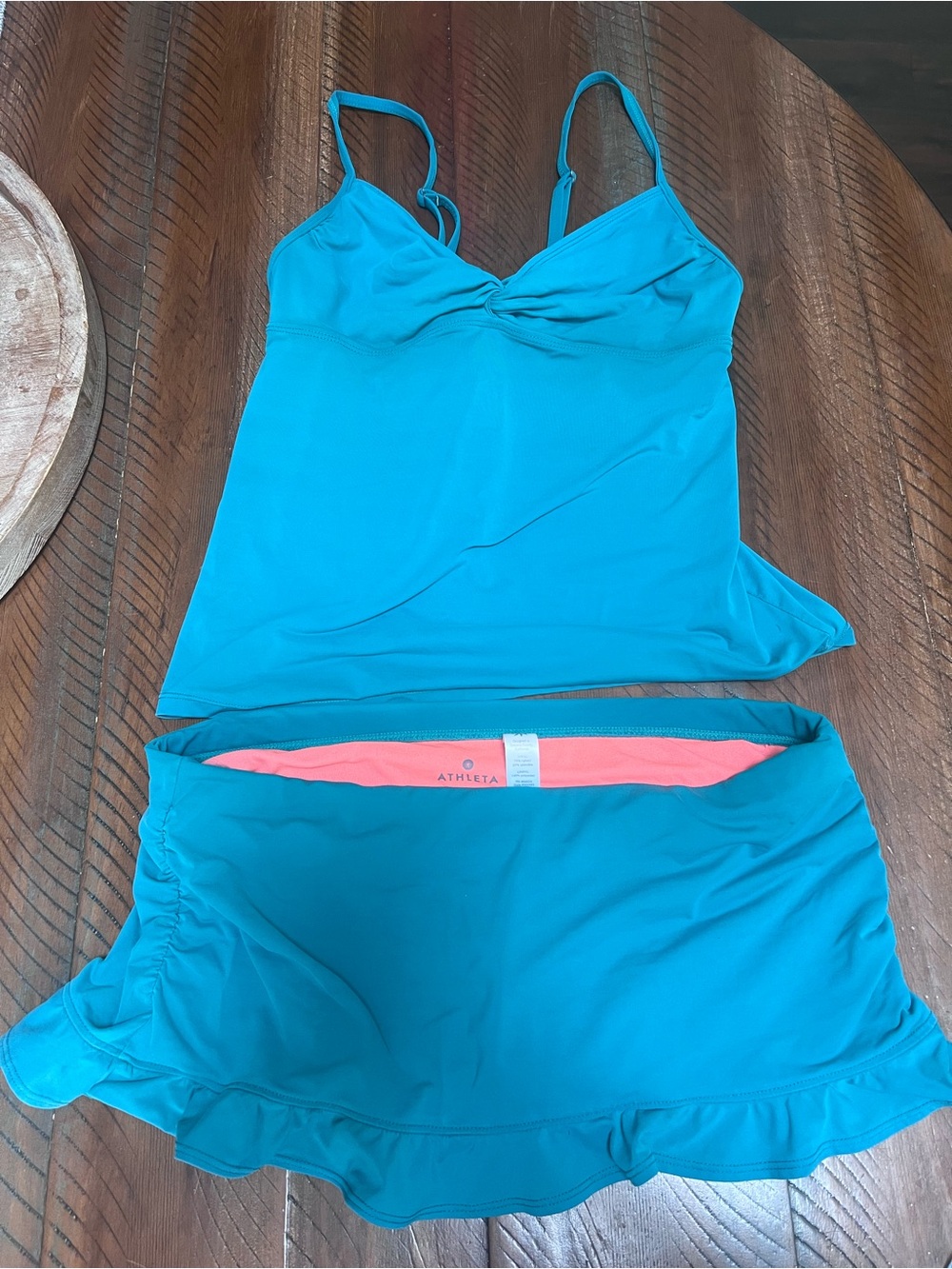Athleta 3 piece Tankini Set with Ruffle Swim Skirt and Tie-Side Bikini Bottom